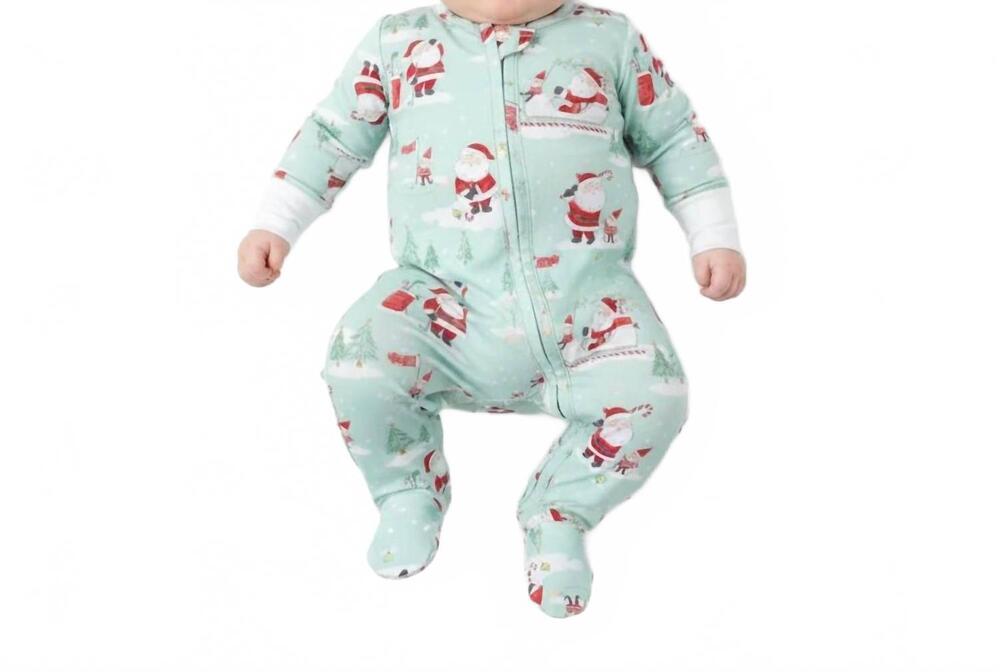NEW ANGEL DEAR kids golfing santa and elves bamboo 2 way zipper footie in mint g